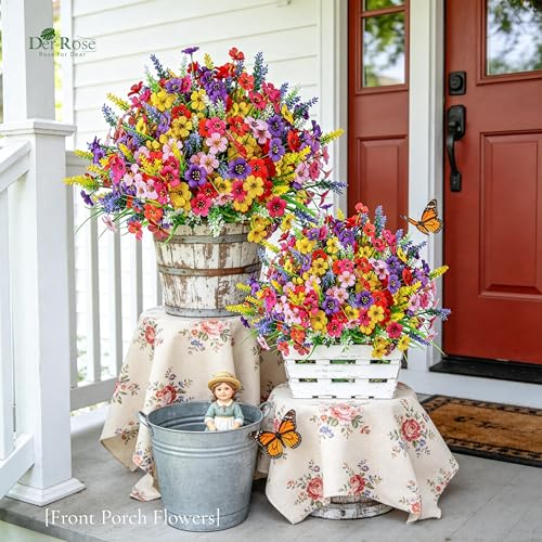 Der Rose 24 Bundles Artificial Flowers for Outdoor Fake Spring Flowers Plants UV Resistant for Home Garden Porch Window Wedding Decor - color: Multi-color B