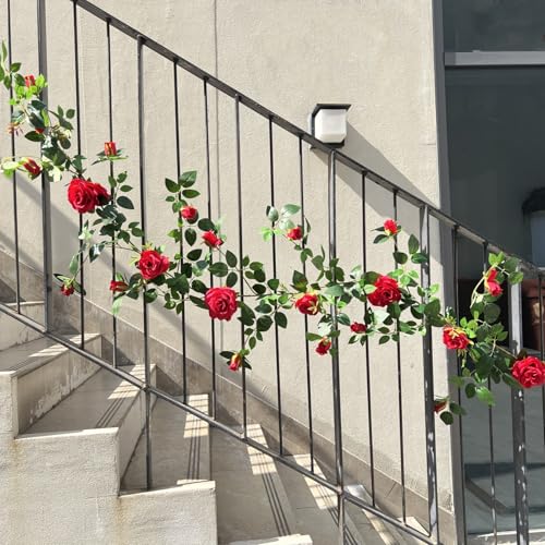 5.9FT Bendable Rose Flower Garlands, Artificial Silk Wild Roses Vine Hanging Flowers for Wall Fireplace Fence Table centerpieces Trellis Wedding Indoor Outdoor Spring Decor（Red,1PC） - color: Red, size: 1