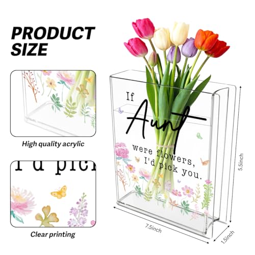 Aunt Book Flower Vase Mothers Day Birthday Thank You Gifts for Aunt from Niece Nephew If Aunt were Flowers I'd Pick You Cute Acrylic Book Shaped Vase Decor for Home Office Table Shelf Vase 3802 - style: Art Deco