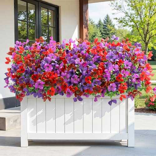 SHareconn 20 Bundles Artificial Flowers Outdoors Decoration, Fake Silk mums Eucalyptus Realistic UV Resistant Faux Plants for Outside Indoor Planter Porch Yard Home Spring Decor, Mix 4 Colors - color: Redbrownpurpledeeppurple