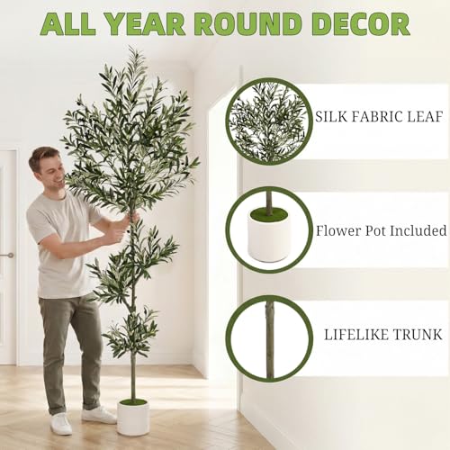 7ft Spherical Fake Olive Tree Artificial Indoor,Faux Olive Tree with Pot,Large Olive Branches and Lifelike Fruits,for Home Office House Living Room Decor. - color: 7ft