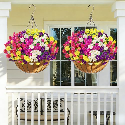 MARTINE MALL 12 Bundles Look Real Artificial Flowers for Outdoors, Realistic Fake Outdoor Flowers, UV Resistant Silk Flowers for Outside Faux Flowers Plants for Outdoor planters Porch, Mixed Color - color: Fushia&purple&red&yellow&rose Red, size: 12 Bundl