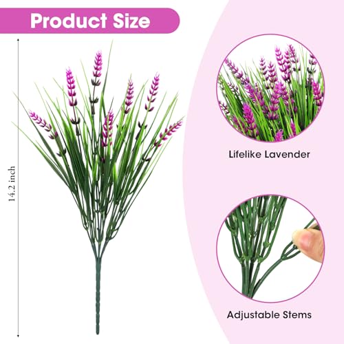 Bassion Artificial Flowers for Outdoors, 24 Bundles Fake Lavender Flowers UV Resistant Fuchsia Plastic Plants Faux Monkey Grass for Home Porch Garden Window Box Indoor Outdoor Decorations - color: Fuchsia, size: 24 Bundles
