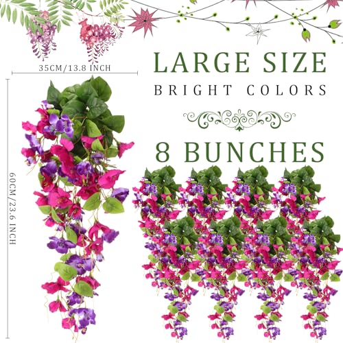 XunYee 8 Pcs Artificial Hibiscus Flowers for Outdoors Spring Summer Decor Fake Hanging Flowers Plants Uv-Resistant Faux Hibiscus Flower for Outside Porch Patio Front Door (Rose Red Purple) - color: Rose Red Purple