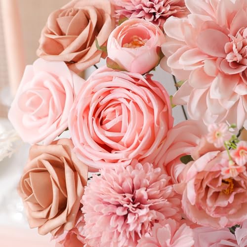 Floweroyal Artificial Flowers Fake Rose Flowers Dahlia with Stems for DIY Wedding Bridal Bouquets, Baby Shower, Floral Arrangement, Table Centerpieces, Home Decorations (Nude Color) - color: A Abby Dusty Pink