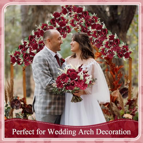 Lyrow 8 Pcs Peony Artificial Flowers Fake Silk Hydrangea Bouquet Elegant Peony Flowers for Wedding Decoration Faux Realistic Floral for Home Party Table Centerpieces Arrangement (Claret) - color: Claret