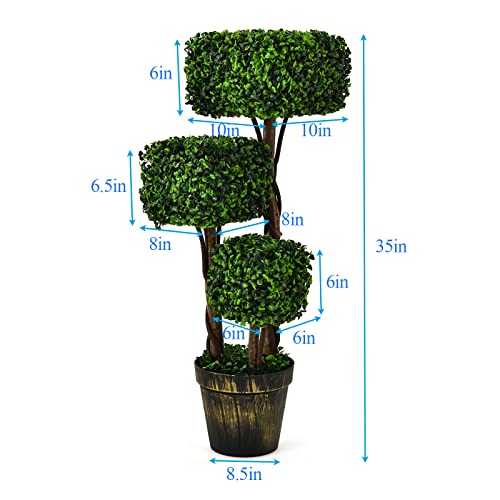 BestComfort 3 Feet Artificial Boxwood Topiary Tree, Decorative Triple Square Shaped Fake Plant, Wooden Rattan, Artificial Leafy Tree Faux Potted Indoor Floor Plant for Home Office Front Porch - color: Boxwood 3ft