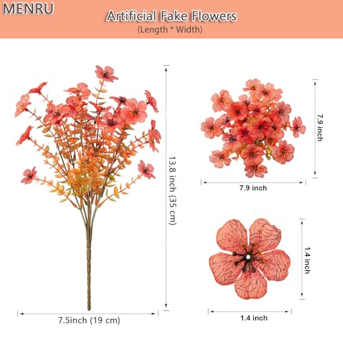 12 Bundles Artificial Flowers for Outdoor UV Resistant and Realistic, Faux Daisy Fake Flowers with Eucalyptus Leaves for Porch, Patio, Planter, Window Box, Home, Garden Decor - color: Autumn Orange