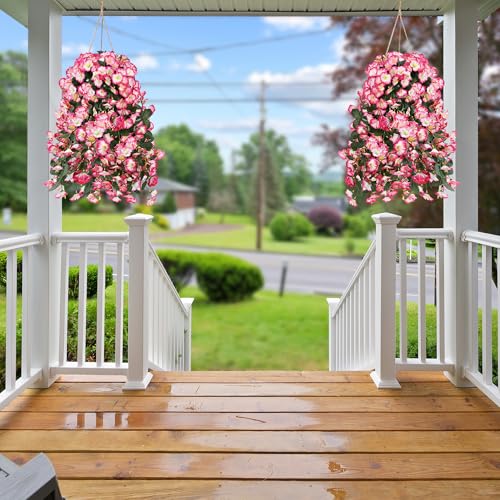 Sggvecsy Artificial Fake Hanging Flowers Plants for Outdoor Outside Spring Summer Decoration 4PCS Faux Silk UV Resistant Realistic Morning Glory Trailing Vines for Home Porch Patio Balcony(Pink) - color: Pink, size: 4Pcs