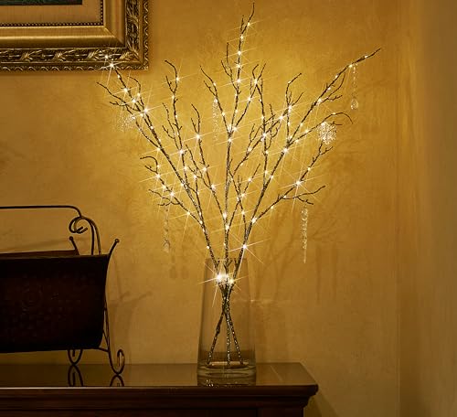 Fudios Lighted Willow Branches Christmas Glitter Battery Operated 32IN 120 LED Fairy Lights, Brown Branch Lights for Home Holiday Decoration Indoor Outdoor - color: Brown Willow Glitter, size: 1 SET