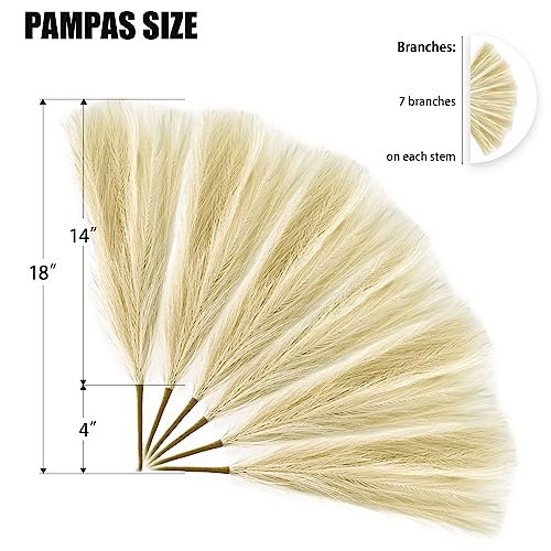 6 PCS Faux Pampas Grass Arrangement - 18"/45cm Artificial Fluffy Pompous Grass Stems for Boho Chic Home and Wedding Decor (Beige) - color: A6- Beige