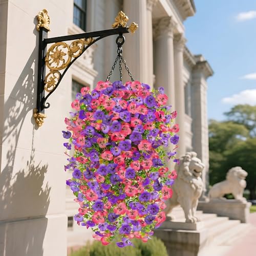 8PCS Faux Hanging Pansy Flowers for Outdoors,UV-Resistant Artificial Plants for Porch, Patio, Garden, Window Boxes, Spring & Summer Decor (Rose Pink Purple) - color: Rose Pink Purple