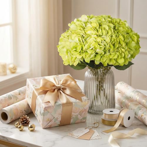 2Bouquets Artificial Fake Flowers Silk Hydrangea Arrangements Wedding Bouquets Decorations Plastic Floral Home Kitchen Garden Party Festival Bar DIY (Light Green,5 Flower Heads) - color: Light Green,5 Flower Heads
