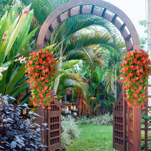 ZFProcess 2PCS Artificial Hanging Flowers, Fake Hanging Plants Violet Vines UV Resistant for Wall Home Room Garden Wedding Indoor Outdoor Spring Summer Decoration(Red) - color: Red