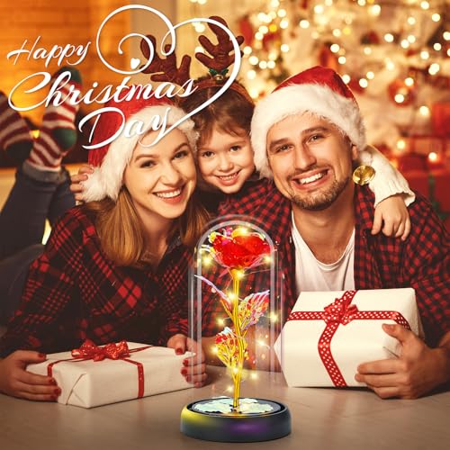 Otlonpe Mothers Day Flowers Gifts for Mom from Daughter Son, Preserved Forever Glass Light Up Rose Gifts for Grandma Wife Women Girlfriend Sister, Teacher Appreciation Graduation Gift for Her (Red) - color: Red