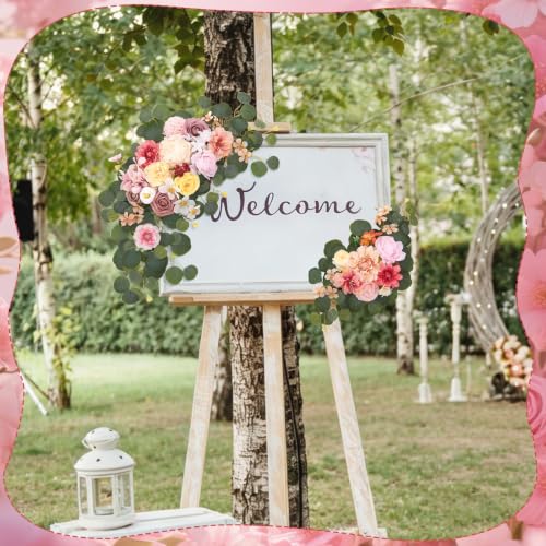 2 Pcs Wedding Arch Decorations - Reusable Artificial Hanging Flowers Floral Swag Greenery Garland for Wedding Welcome Sign Backdrop Bridal Ceremony Reception Backdrop Decoration(Green+Pink) - color: Pink+green+light Pink