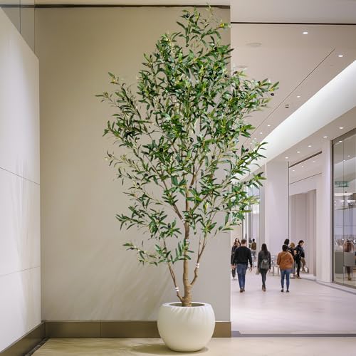 7ft Faux Olive Tree with White Pot & Moss, Artificial Olive Tree Indoor Outdoor, PE/PVC Leaves, Realistic Resin Trunk Large Fake Olive Tree Artificial Plants Indoor, Faux Plants Indoor for Home Decor - size: 7ft