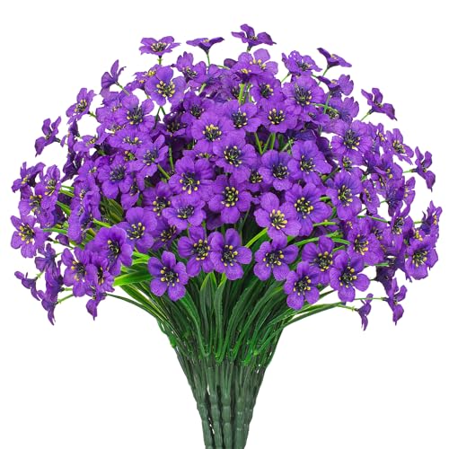 21 Bundles Outdoor Artificial Flowers UV Resistant Fake Silk Flowers No Fade Faux Plastic Plants Garden Porch Window Box Decoration(Purple) - color: Purple
