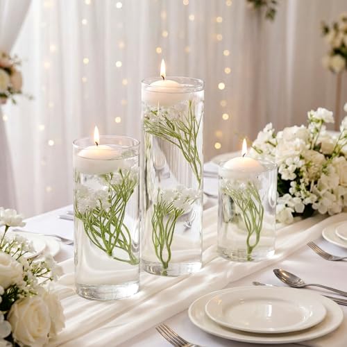 Conelist 36 Pcs Floating Candles and Floating Flowers for Centerpieces Wedding Baby's Breath Vase Filler Artificial Flowers Decoration for Party Home Wedding Table Centerpieces Party Decoration