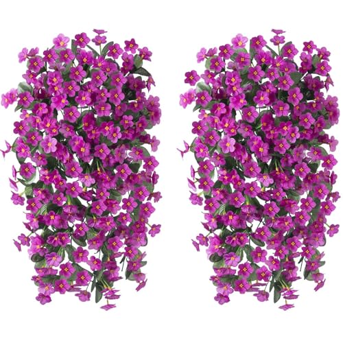 HyeFlora Artificial Fake Hanging Flowers Plants for Outdoor Outside Spring Decor, 2 PCS Faux Silk Fuchsia Daisy UV Resistant Look Real Orchid Long Vines for Home Porch Patio Window Planter Decoration - color: Fuchsia