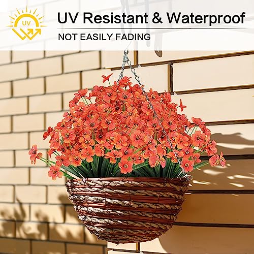 AGIRL 24 Bundles Artificial Fall Flowers Outdoor Indoor Decoration,Fake Plastic Flowers,Faux Mums Plant for Thanksgiving Fall Decor,for Hanging Outside Garden Front Door Porch Patio Window Box - color: Orange, size: 24