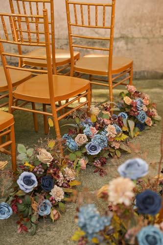 YYHUAWU Artificial Flowers Combo Set Fake Flower Leaf Box with Stems for DIY Wedding Bouquets Centerpieces Flower Arrangements Decorations Baby Shower Party Home Decorations - color: Blue & Brown