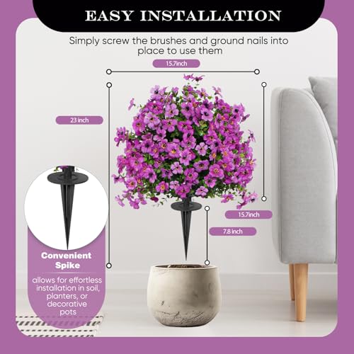 FAJUNZH Artificial Topiary Bushes for Outdoors with Spike, Boxwood Ball Fake Shrubs UV Resistant Faux Plants for Indoor Outdoor Fall Thanksgiving Halloween Decor (Purple Violet) - color: Purple Violet