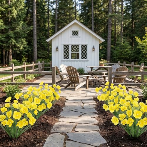 GTIDEA 24Pcs Artificial Grass Plants for Outdoors，UV Resistant Yellow | 17IN Fake Silk Flowers, for Planters, Home, Garden, Porch Decoration - color: 24pcs-yellow