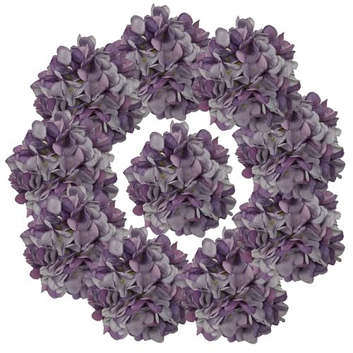 7.1''Purple Hydrangea Artificial Flowers,10Pcs Artificial Silk Hydrangea Heads,81 Petals Faux Hydrangea Flowers Heads with Stems for Home Wedding Baby Shower Decor(Eggplant Purple) - color: Purple