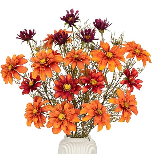 GnFlus Artificial Daisies Orange Flowers Stems 5 Pcs Fake Gerbera Daisies Long Bouquet Faux Florals Gradient 27.5" Boho Decor for Home Table Wedding Centerpieces Thanksgiving - color: Vintage Orange Color