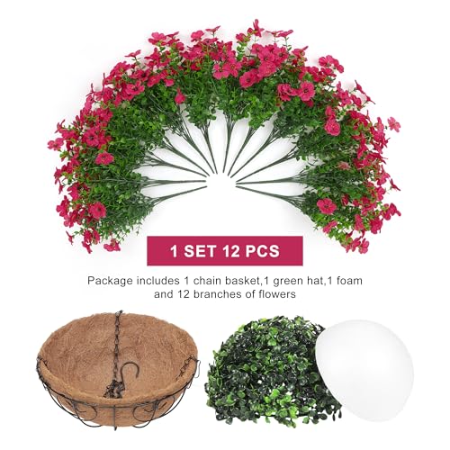 Artificial Fake Hanging Plants Flowers Basket Outdoors Outside Summer Decoration,Hanging Planters with Faux Silk Flowers Realistic UV Resistant for Home Indoor Porch Front Patio Balcony Garden Fuchsia - color: Fuchsia