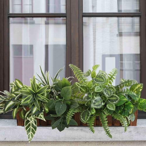 Artificial Greenery Plants, Large Bunches Outside Faux Plants for Outdoor Decor - UV Resistant Fake Plant for Planters, Realistic Fake Greenery Bushes for Garden Patio Front Porch Yard Decor