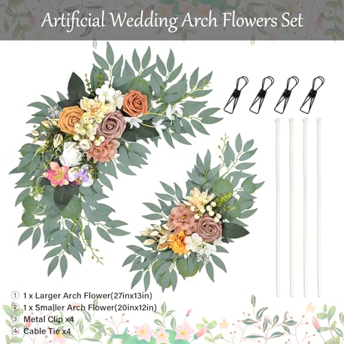 Wedding Arch Flowers Set of 2, Dusty Rose Artificial Flowers Decorations for Bridal Shower, Baby Shower, Rustic Backdrop Decor (Dusty Rose) - color: Dusty Rose