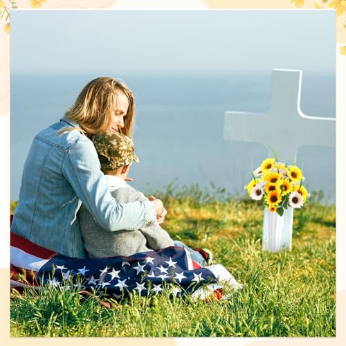Giegxin 2 Bundles Fathers Day Sunflower Cemetery Flowers for Grave Vase Artificial Memorial Flower Bouquet Fake Silk Floral Arrangement for Dad Headstone Gravesite (Sunflower)