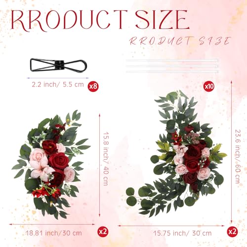 Hotop Wedding Arch Flowers Set of 4 Artificial Flower Swag Wedding Faux Floral Swag with 10 Cable Tie and 8 Clip for Party Welcome Signs Ceremony Reception Backdrop Decor(Romantic Burgundy) - color: Romantic Burgundy
