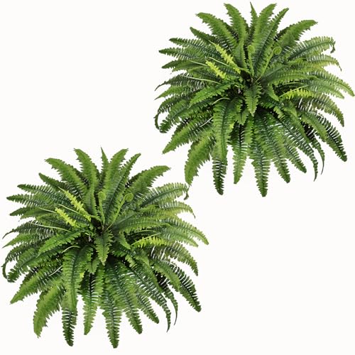 Fake Ferns - 2 Packs Artificial Ferns for Outdoors & Indoors, 45in Large Boston Fern with 55 Fronds, Realistc Faux Greenery Plants Ideal for Porch Entrance Hall Planters Windowsills Office Home Decor