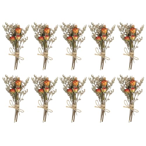 PATIKIL Mini Dried Flower Bouquet, 10 Pcs Rose Natural Wildflower with Stem Decor Baby's Breath Boho Floral Plant Flower for Crafts DIY Photo Props Gift Wedding Decor, Orange - color: Orange