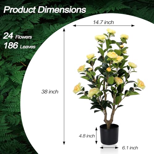 Artificial Camellia Tree 2 Pack - Realistic Camellia Plants in Pot with Yellow Flowers, Lifelike Faux Greenery for Living Room, Patio, or Wedding, Yellow - color: Yellow