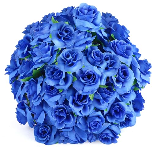 Yinsun 50pcs Mini Blue Roses Artificial Flower Heads, 1.57” Silk Fake Flowers for DIY Wedding Bridal Shower Baby Shower Party Decorations - color: Blue, size: 1.57 Inch