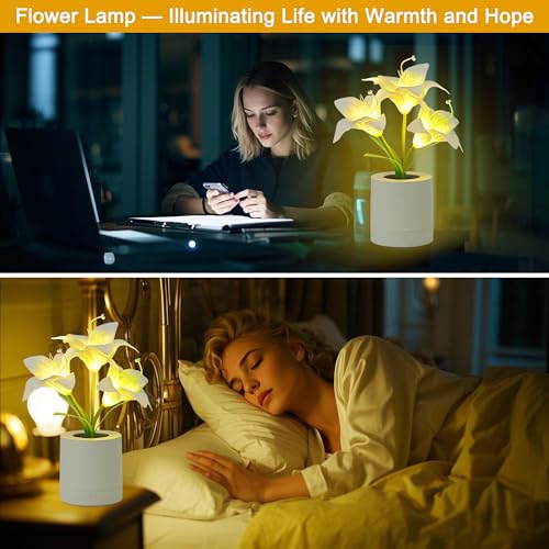 WSYEAR Birthday Gifts for Women-Fake White Lily Artificial Flower Lamp Night Light for Wedding Christmas Party Decor Home Hotel Office Garden Craft Art Decor - color: White Lily