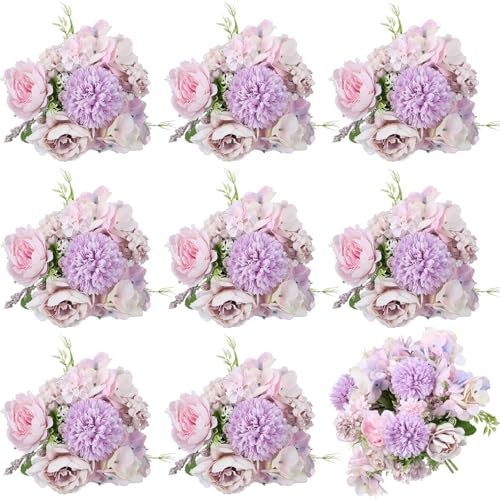 Lyrow 8 Pcs Peony Artificial Flowers Fake Silk Hydrangea Bouquet Elegant Peony Flowers for Wedding Decoration Faux Realistic Floral for Home Party Table Centerpieces Arrangement (Light Purple) - color: Light Purple