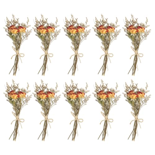 PATIKIL Mini Dried Flower Bouquet, 10 Pcs Rose Natural Wildflower with Stem Decor Baby's Breath Boho Floral Plant Flower for Crafts DIY Photo Props Gift Wedding Decor, Light Red - color: Light Red