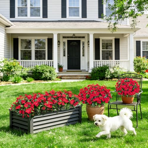6 Pcs Artificial Flowers for Outdoors Fake Silk Periwinkle Flowers Faux Plants UV Resistant Bouquet Decorations for Planters Spring Summer Garden Porch Patio Window Box Balcony Home, Red - color: Red
