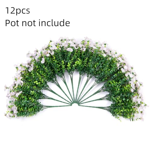 HyeFlora Artificial Flowers for Outdoor Indoor Garden Home Decoration, Faux Flower Daisy with Eucalyptus Leaves Fake Plants Greenery Boxwood Porch Patio, 12 Bundles (Creamy White) - color: Creamy White