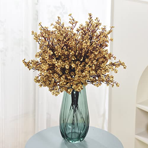 15PCS Artificial Baby Breath Flowers Fake Silk Real Touch DIY Floral Bouquets Decor Wedding Party Decoration Arrangements-Gold - color: 15pcs-gold