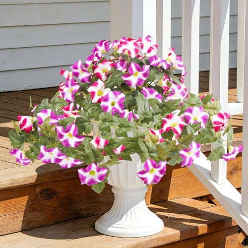 YOUNGLEAVES 2pcs Artificial Fake Petunia Flowers for Outdoor Decoration | Faux Realistic Floral Plants, UV-resistant realistic flower bouquet, Ideal for Garden Porch Balcony Home Wedding Party Decor - color: Pink Purple