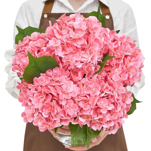 Serwalin 5PCS Real Touch Hydrangea Artificial Flowers with Long Stems,20in Hot Pink Latex Large Lifelike Faux Hydrangea Flowers for Family Table Office Wedding Party Arrangements Decor - color: Hot Pink, size: 5PCS