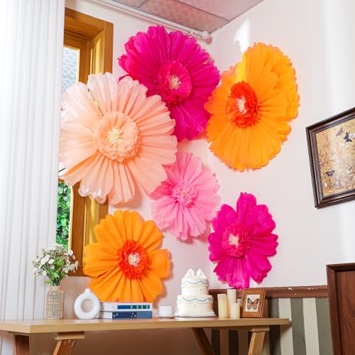 Giegxin 6 Pcs 31.5", 24" Orange Giant Paper Flower Rose Red Large Tissue Paper Flower for Wall Big Colorful Floral Decorations for Wall Wedding Bridal Shower Baby Shower Mexican Fiesta Crepe Birthday - color: Rose Red,Orange, size: 31.5", 24"