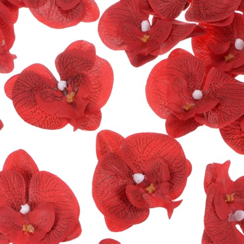 M METERXITY 20-Pack Artificial Orchid Flower Heads, Silk Faux Butterfly Flowers Head for Wedding/Bouquet/Bridal/Party Decor, Fake Phalaenopsis Petals Bulk [2.76 Inch, Red] - color: Red, size: 2.76 Inch