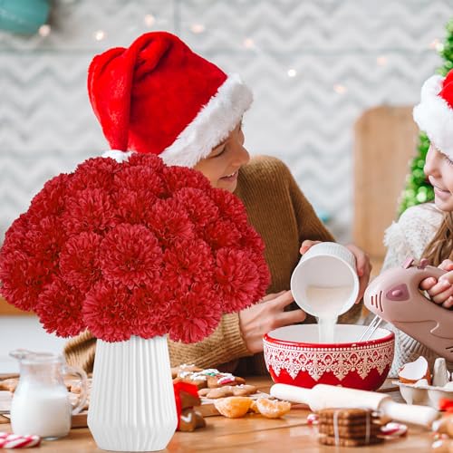 36 Pcs Artificial Chrysanthemums Flowers Red Flowers Fake Mums Silk Flowers for Spring Home Decor Christmas Floral Arrangement Halloween Table Centerpiece - color: Red